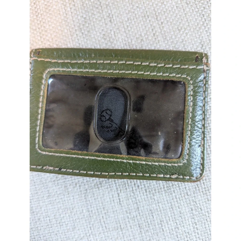 Vtg Fossil Card Green Leather Contrast Stitch Snap Bifold ID Window Wallet